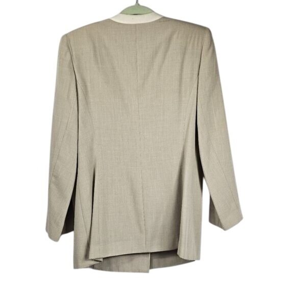 VTG 80s Oleg Cassini Taupe Cream Collarless Blazer 10 Neutral One Button Office - Picture 2 of 11